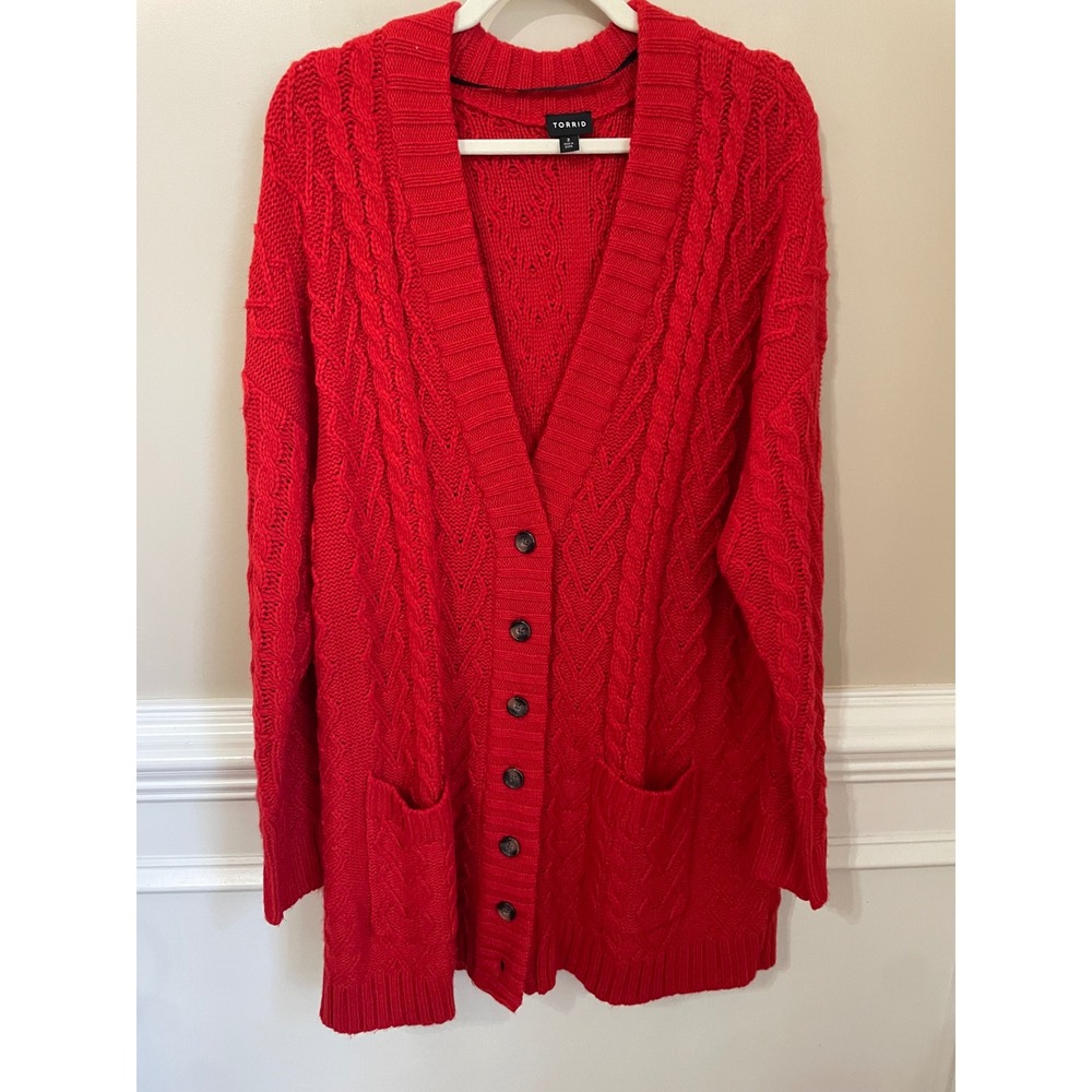 Torrid Red Cable Knit Boyfriend Cardigan Sweater Size 2X